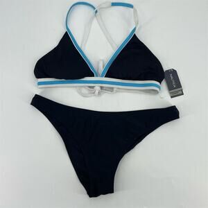 Nautica Women's Bikini Set Size Large Blue Cross-Back Top & Bottom